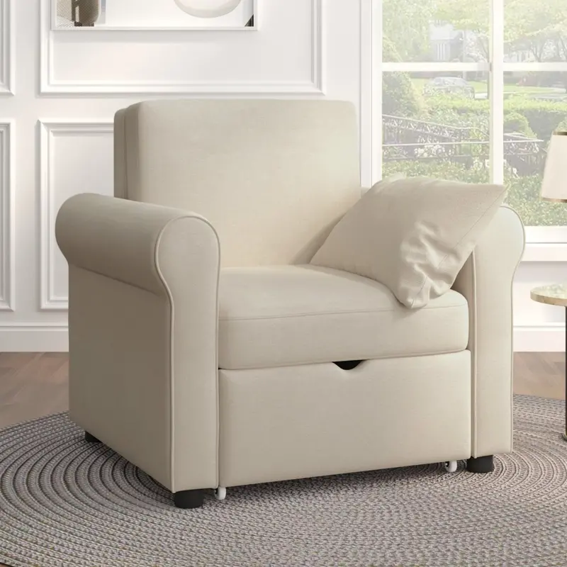 2-in-1 Beige Convertible Sofa Chair – Seamless Transition Between Seating and Single Bed Functionality