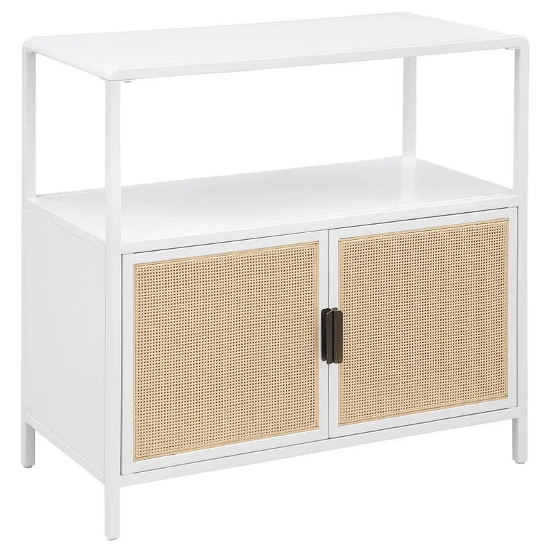 Amherst White Accent Cabinet – 2-Door Cane-Weave Metal Design
