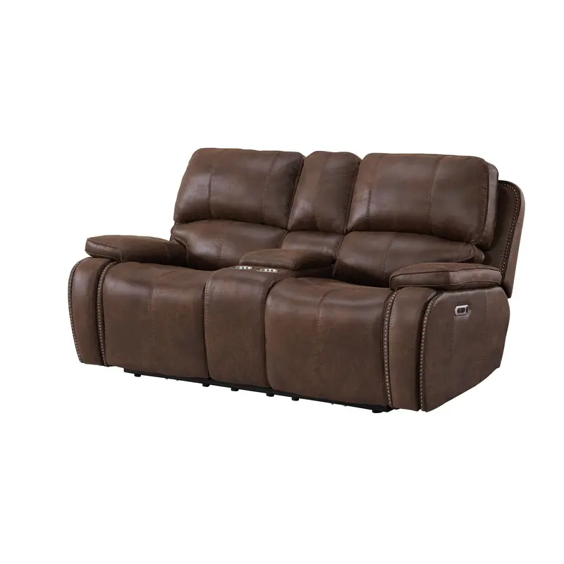 Atlantis Heritage Brown Power Motion Loveseat – With Console & Adjustable Headrests