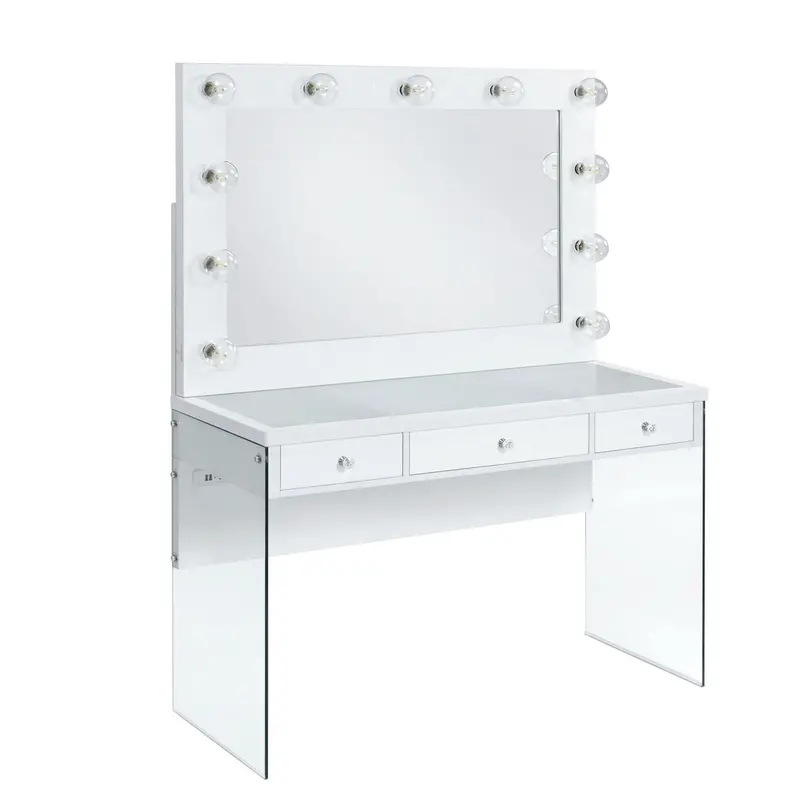 Jacey Glossy White Vanity Desk with Integrated Lighting