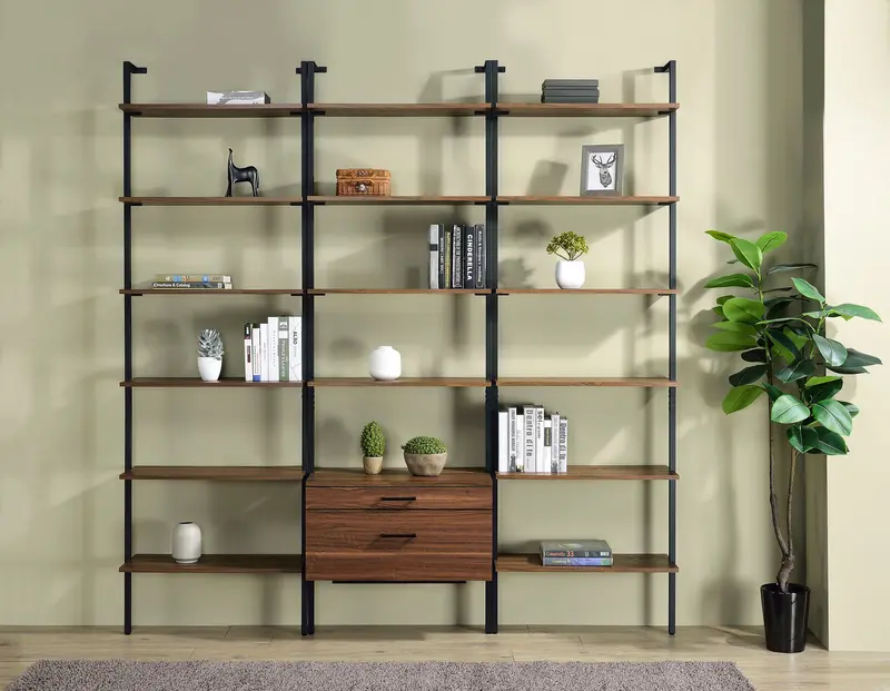 Owens Wall-Mounted Bookshelf Set – 96″ Walnut 3-Piece System