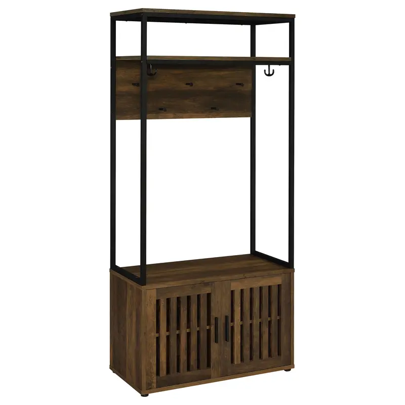Quincy Hall Tree with Coat Hooks & Storage Bench – Dark Pine